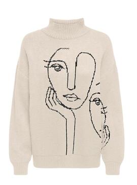 Pullover Only Viso Jaquard Beige per Donna