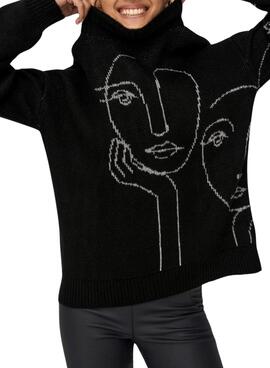 Pullover Only Viso Jaquard Nero per Donna