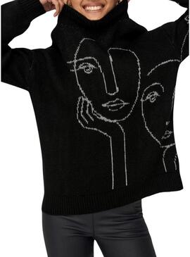 Pullover Only Viso Jaquard Nero per Donna