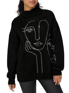 Pullover Only Viso Jaquard Nero per Donna