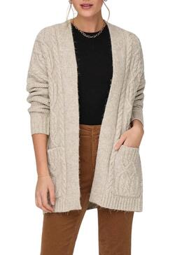 Giacca Only Accogliente Knitted Trenzado Beige per Donna