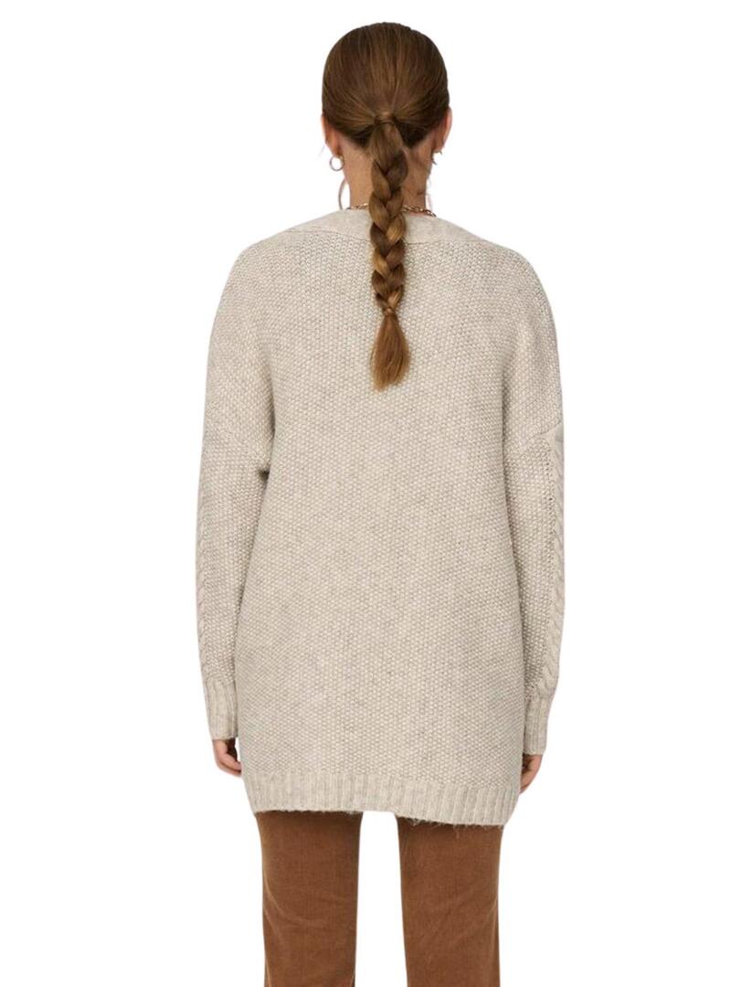 Giacca Only Accogliente Knitted Trenzado Beige per Donna