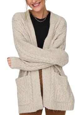Giacca Only Accogliente Knitted Trenzado Beige per Donna