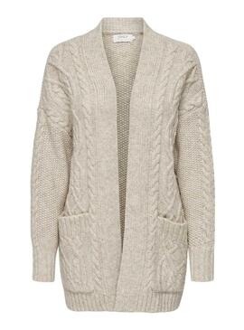 Giacca Only Accogliente Knitted Trenzado Beige per Donna