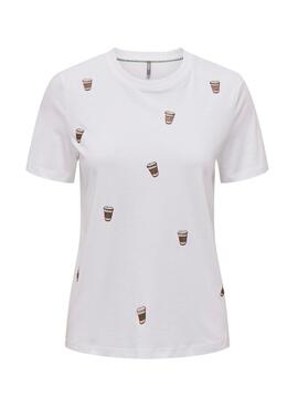 T-Shirt Only Kita Caffè Bianco per Donna