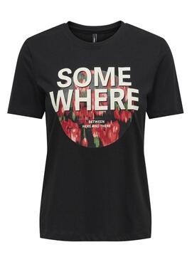 T-Shirt Only Betty Testo Flores Nero per Donna