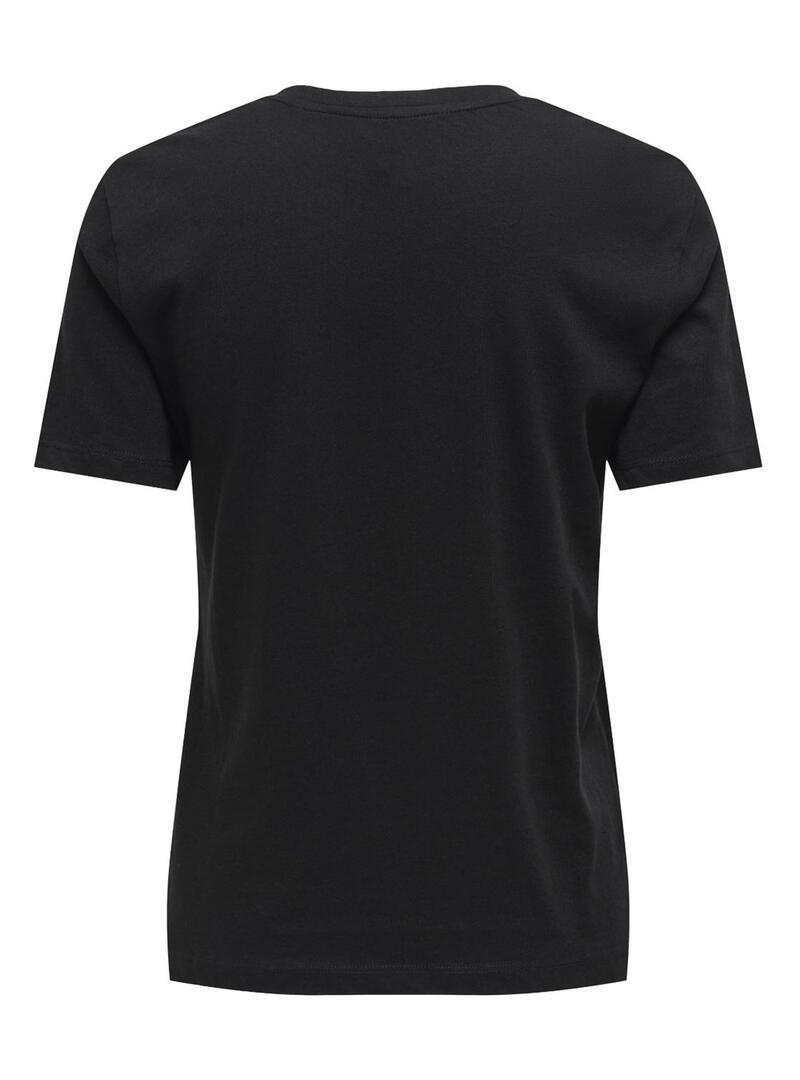 T-Shirt Only Betty Testo Flores Nero per Donna