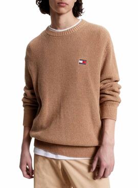 Pullover Tommy Jeans Tonal XS Badge Camel Uomo