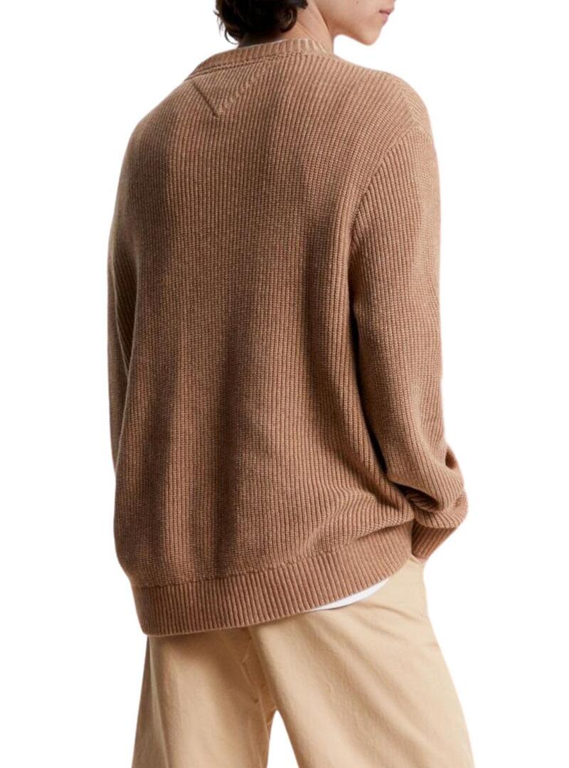 Pullover Tommy Jeans Tonal XS Badge Camel Uomo