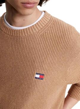 Pullover Tommy Jeans Tonal XS Badge Camel Uomo