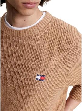 Pullover Tommy Jeans Tonal XS Badge Camel Uomo