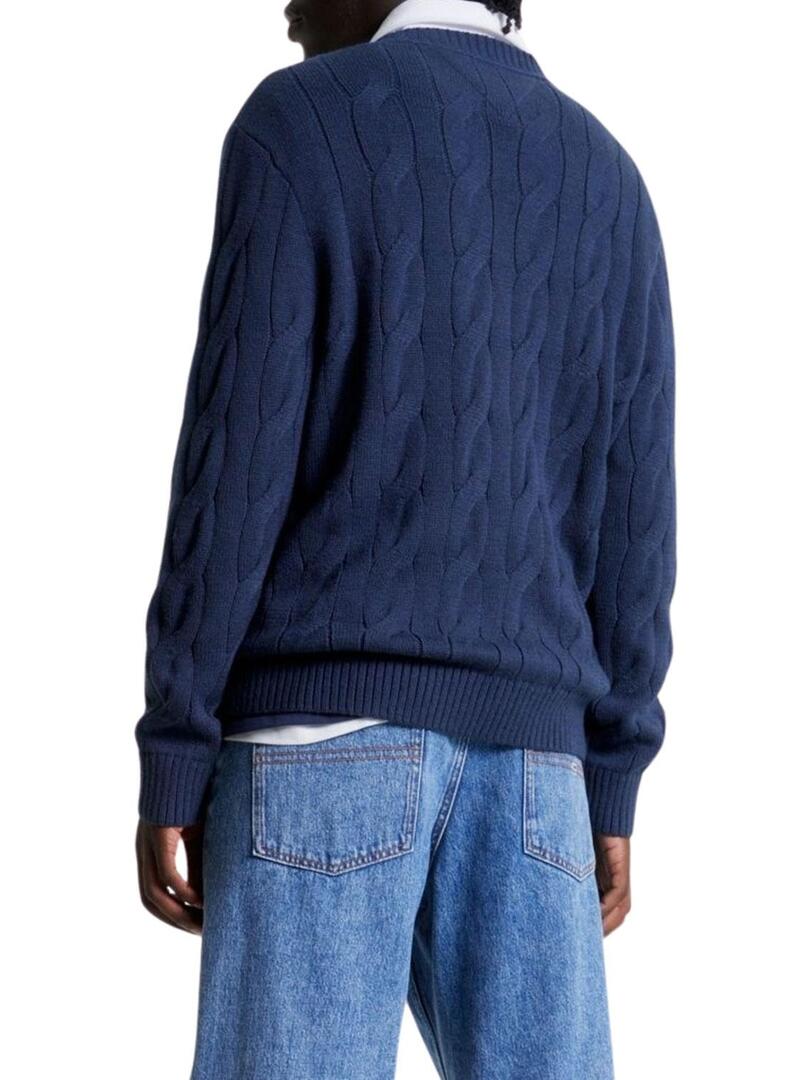 Pullover Tommy Jeans Flag Cavo Blu Navy Uomo