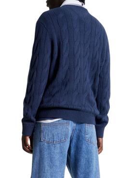Pullover Tommy Jeans Flag Cavo Blu Navy Uomo