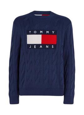 Pullover Tommy Jeans Flag Cavo Blu Navy Uomo
