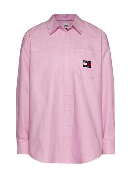 Camicia Tommy Jeans Badge Boyamica Rosa per Donna