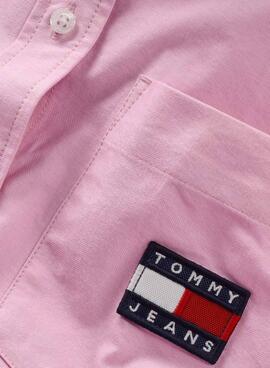 Camicia Tommy Jeans Badge Boyamica Rosa per Donna