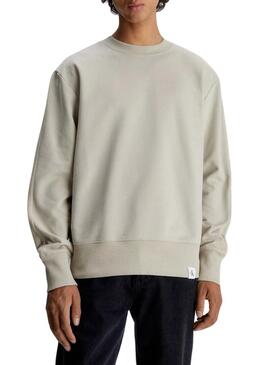 Felpa Calvin Klein Jeans Tessuto Tab Crew Beige