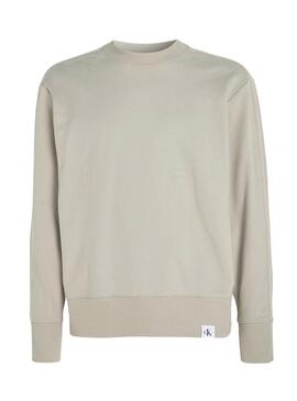 Felpa Calvin Klein Jeans Tessuto Tab Crew Beige