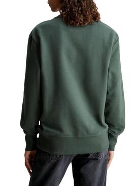 Felpa Calvin Klein Jeans Tessuto Tab Crew Verde