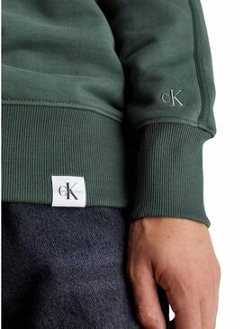 Felpa Calvin Klein Jeans Tessuto Tab Crew Verde