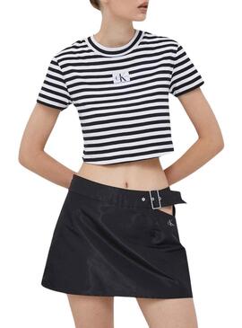 T-Shirt Calvin Klein Jeans Striped Nero Donna