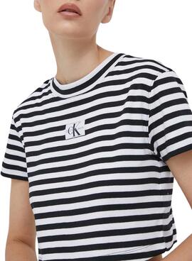 T-Shirt Calvin Klein Jeans Striped Nero Donna