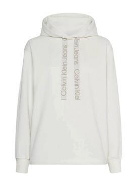 Felpa Calvin Klein Logo Cordoncino Cappuccio Beige