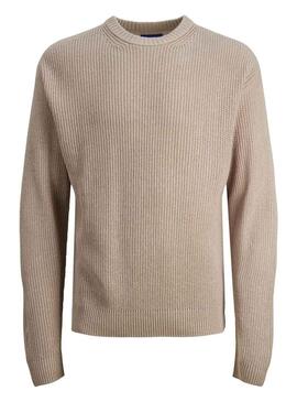 Pullover Jack & Jones Rib Beige per Uomo