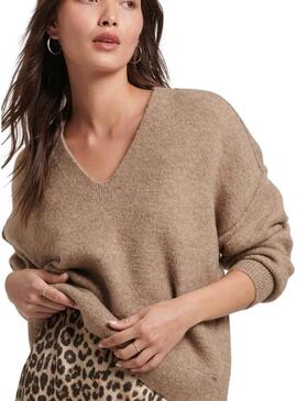 Pullover Superdry V Neck Oversized Beige Donna