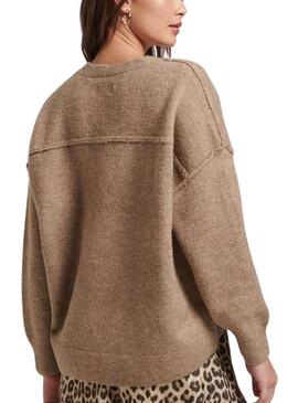 Pullover Superdry V Neck Oversized Beige Donna