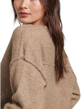 Pullover Superdry V Neck Oversized Beige Donna