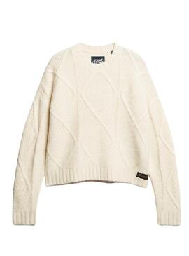 Pullover Superdry Chunky Cavo Beige per Donna