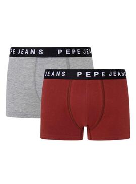 Pack 2 Boxer Pepe Jeans Solid Bordeaux Grigio Uomo