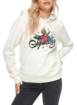 Felpa Superdry Tattoo Bianco per Donna