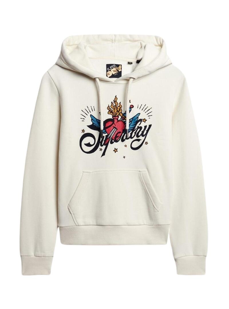 Felpa Superdry Tattoo Bianco per Donna