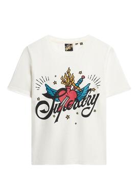 T-Shirt Superdry Tattoo Script Bianco Donna