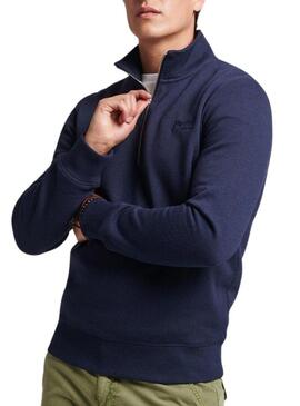 Felpa Superdry Essential Half Zip Blu Navy Uomo