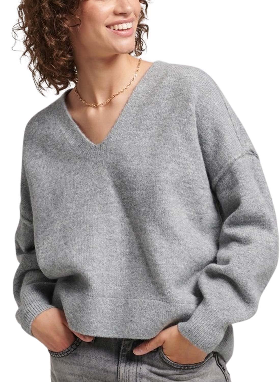 Pullover Superdry V-Neck Oversized Grigio per Donna