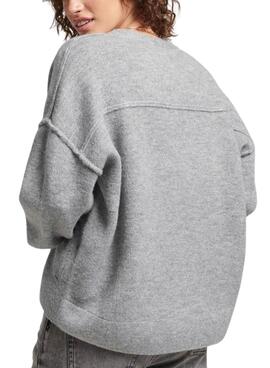 Pullover Superdry V-Neck Oversized Grigio per Donna