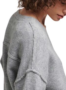 Pullover Superdry V-Neck Oversized Grigio per Donna