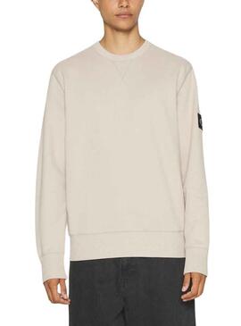 Felpa Calvin Klein Badge Crew Beige Uomo