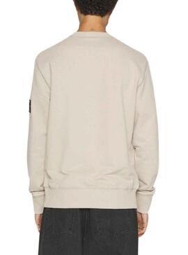 Felpa Calvin Klein Badge Crew Beige Uomo