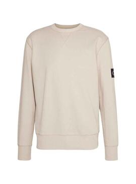 Felpa Calvin Klein Badge Crew Beige Uomo