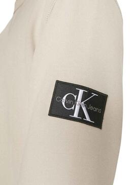 Felpa Calvin Klein Badge Crew Beige Uomo