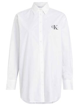 Camicia Calvin Klein Loose Monologo Bianco Donna