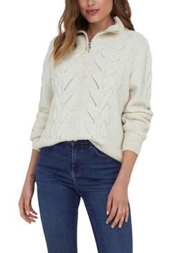 Pullover Only Leise Zip Bianco per Donna