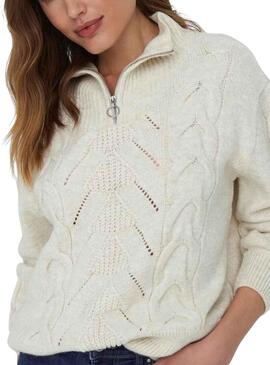 Pullover Only Leise Zip Bianco per Donna