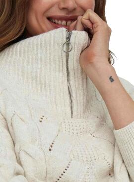 Pullover Only Leise Zip Bianco per Donna