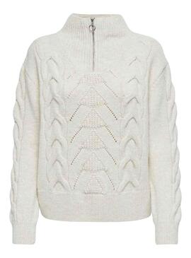 Pullover Only Leise Zip Bianco per Donna