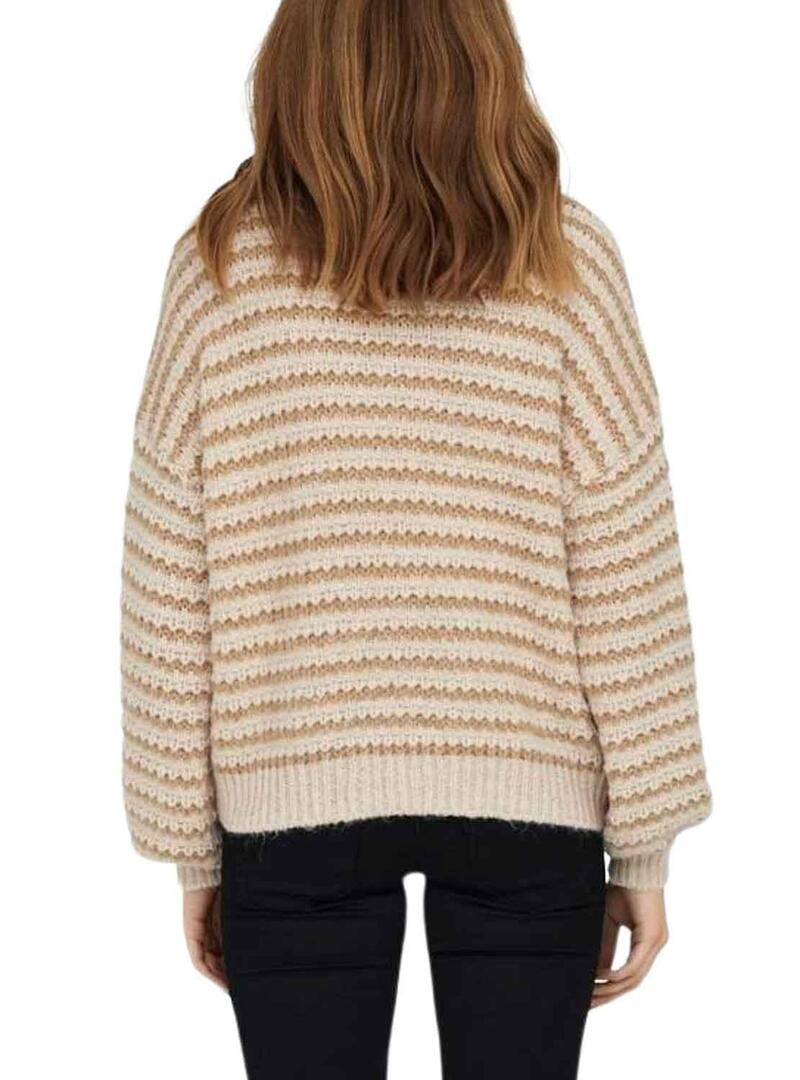 Pullover Only Lann Strisce Beige per Donna